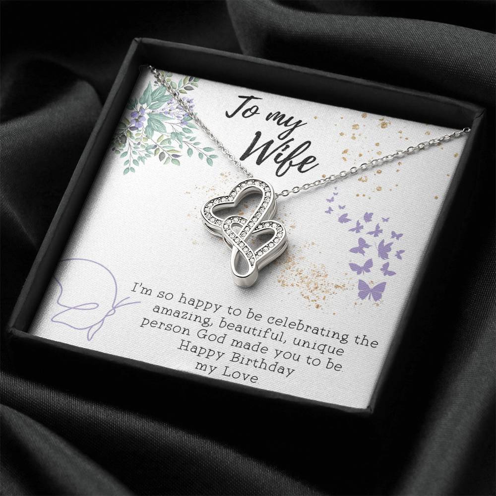 To My Wife Necklace - Gift For Wife Birthday Marriage - Happy Birthday My Love - Necklace For Fiancee Engagement Gift  Double Hearts Necklace