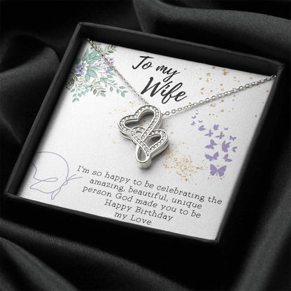 To My Wife Necklace - Gift For Wife Birthday Marriage - Happy Birthday My Love - Necklace For Fiancee Engagement Gift  Double Hearts Necklace