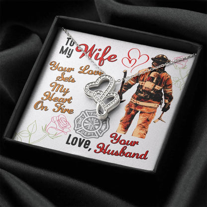 Firefighter Gift - Gift From Husband - Firefighter - Necklace Pendant For Fireman - Christmas Mother's Day - Best Fire Double Hearts Necklace