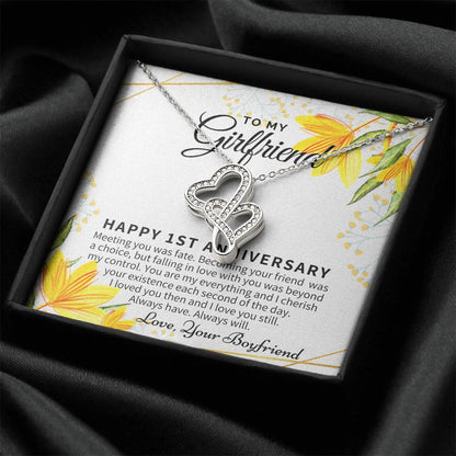 1St Anniversary Gift For Girlfriend Personalized Anniversary Gift One Year Anniversary Gifts 1 Year Anniversary Gift F Double Hearts Necklace