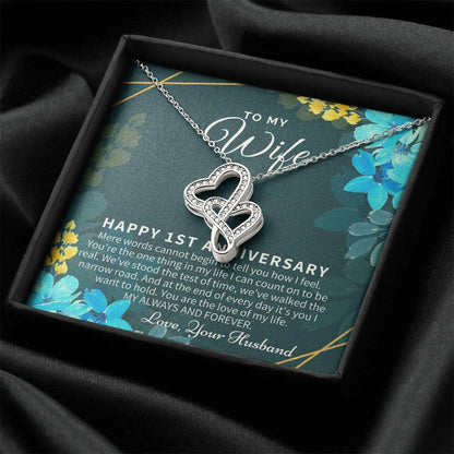 1St Anniversary Gift For Wife 1St Wedding Anniversary One Year Anniversary Gifts First Year Anniversary First Annivers Double Hearts Necklace