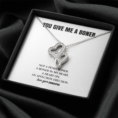 You Give Me A Heart Boner An Affection Erection  Funny & Sarcastic Love For Her Mature Best Fu 3 Double Hearts Necklace