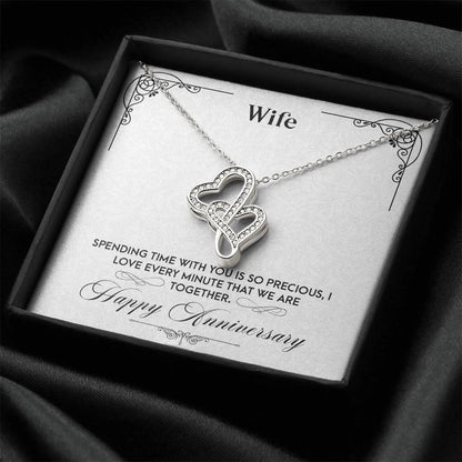 Wife-Spending Time With You Is So Preciousi Love Every Minute That We Are Together-Happy Anniversary Double Hearts Necklace