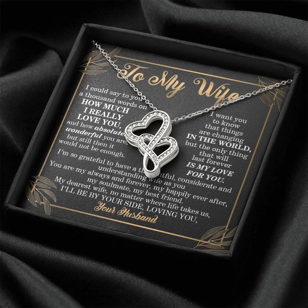 To My Wife Loving Your Husband - To My Wife Necklace From Husband Best Necklace For Wife Husband To Wife Gifts Wife Gi Double Hearts Necklace