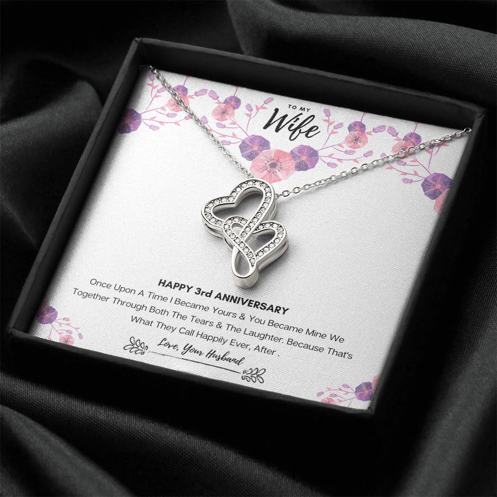 3Rd Wedding Anniversary Gift For Wife Double Hearts Necklace