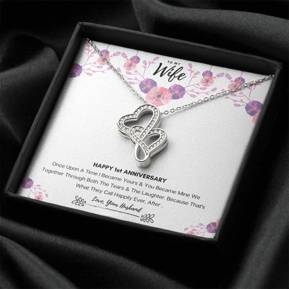 Wedding Anniversary Gift For Wife Double Hearts Necklace