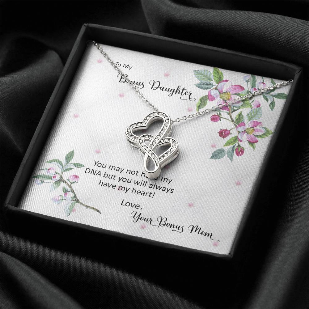 Bonus Daughter From Bonus Mom No Dna But You Have My Heart  2 Double Hearts Necklace