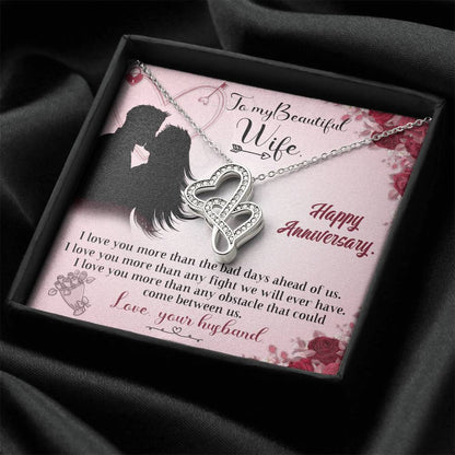 To My Wife Necklace - Anniversary Gift For Wife -  Double Hearts Necklace