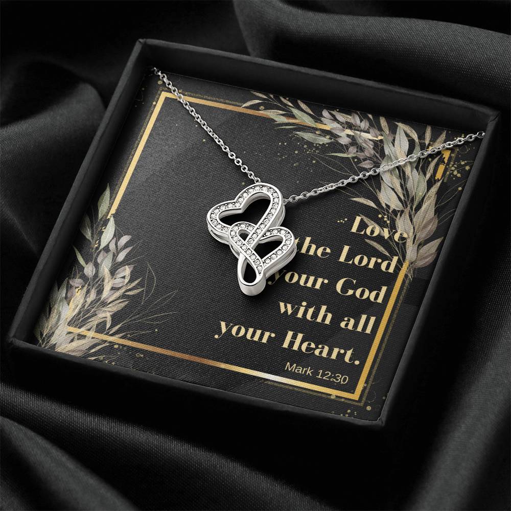 Double Heart Necklace With Bible Verse Card - Mark 1230 Double Hearts Necklace