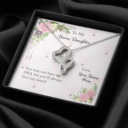 Bonus Daughter From Bonus Mom No Dna But You Have My Heart  6 Double Hearts Necklace