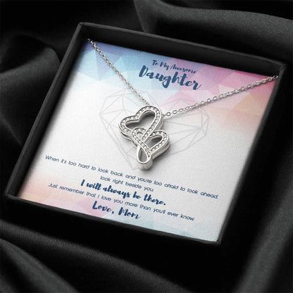 Awesome Daughter Gift Necklace Double Hearts Necklace