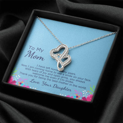 Double Heart Necklace With Coming Home To Meet Mother Card Double Hearts Necklace
