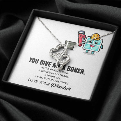 You Give Me A Heart Boner An Affection Erection  Funny & Sarcastic Love For Her Mature Gag Plu Double Hearts Necklace