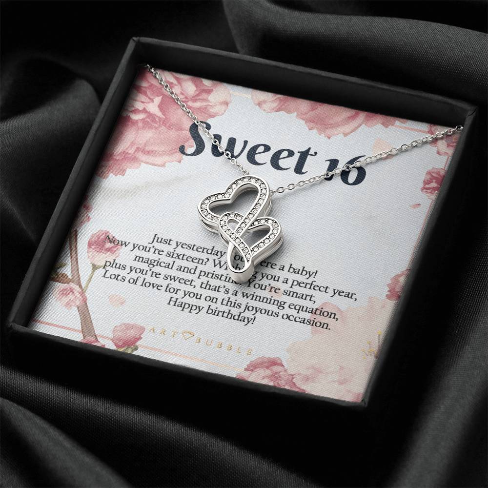 Birthday Gift Sweet 16 Hearts Necklace Double Hearts Necklace