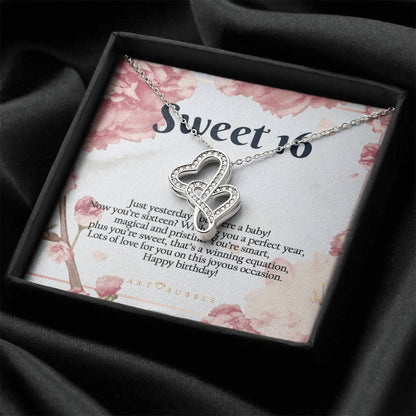 Birthday Gift Sweet 16 Hearts Necklace Double Hearts Necklace