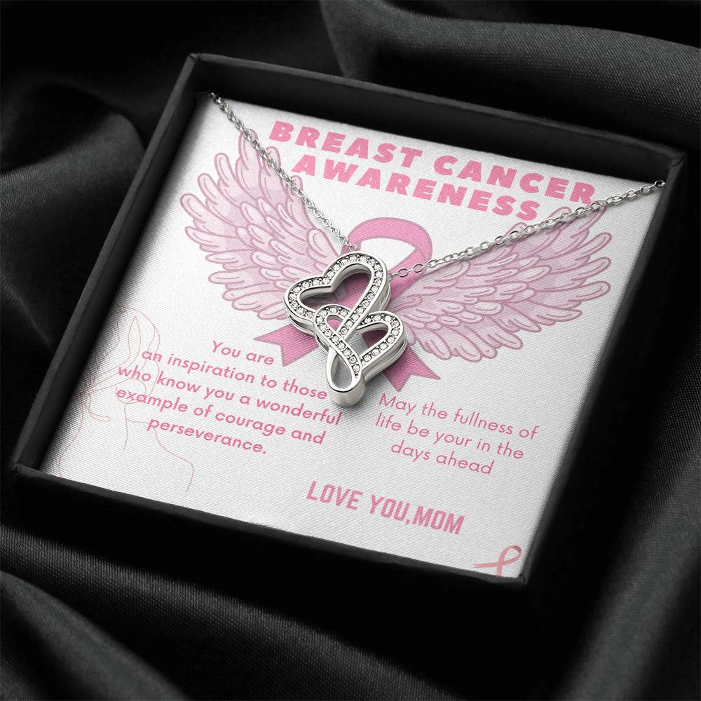 Breast Cancer Awareness -Love Mom Double Hearts Necklace
