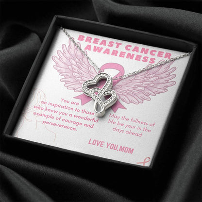Breast Cancer Awareness -Love Mom Double Hearts Necklace