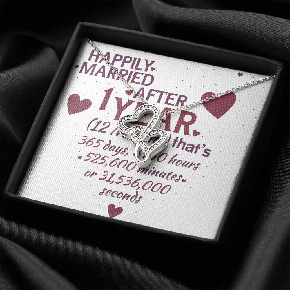 1 Year Anniversary Married Hanging Heart Sign Keepsake Double Hearts Necklace