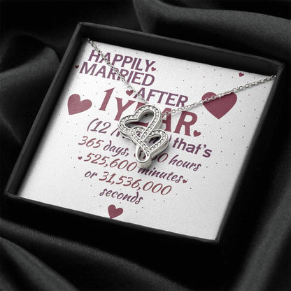 1 Year Anniversary Married Hanging Heart Sign Keepsake Double Hearts Necklace