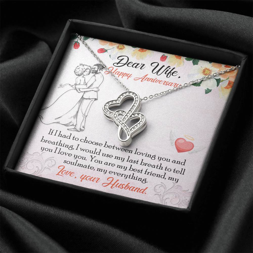 To My Wife Necklace - Anniversary Gift For Wife -  Romantic Message Card For Wife Double Hearts Necklace