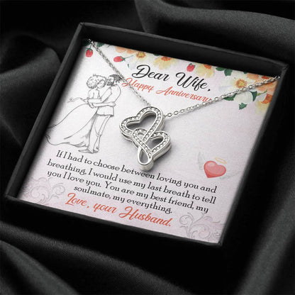 To My Wife Necklace - Anniversary Gift For Wife -  Romantic Message Card For Wife Double Hearts Necklace