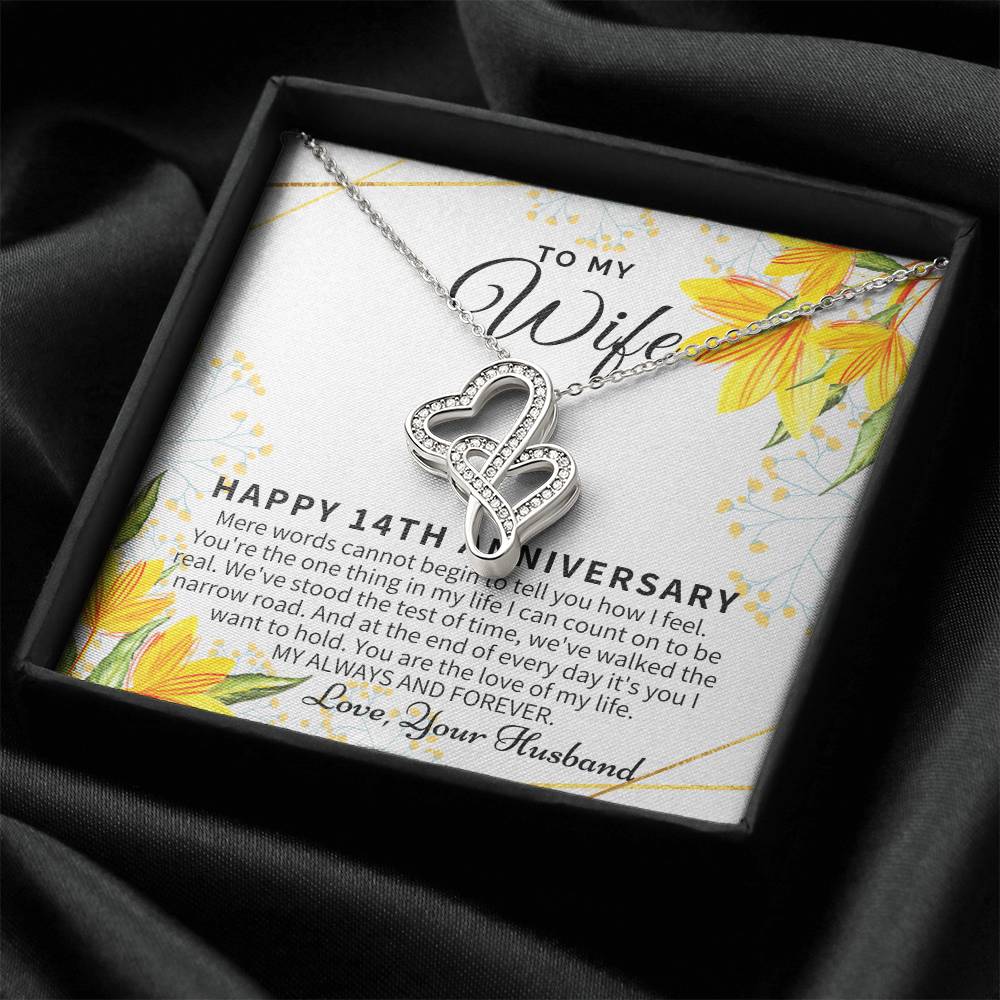 14 Year Wedding Anniversary Gift For Wife 14Th Anniversary Gift For Her 14 Year Anniversary Gift Ideas 14Th Anniversar Double Hearts Necklace
