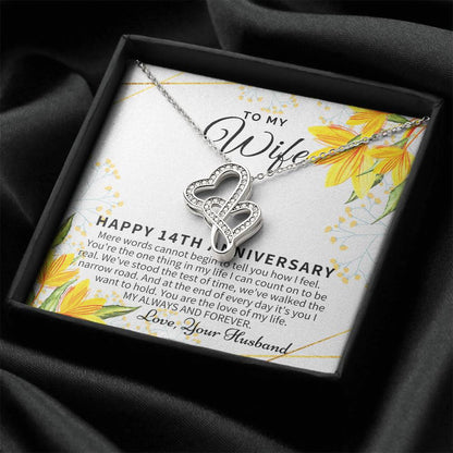14 Year Wedding Anniversary Gift For Wife 14Th Anniversary Gift For Her 14 Year Anniversary Gift Ideas 14Th Anniversar Double Hearts Necklace