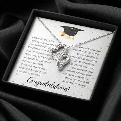 A Beautiful Girl On Her Graduation Day Necklace - Graduation Gift Necklace - Graduation Gift For Her - College Graduat Double Hearts Necklace
