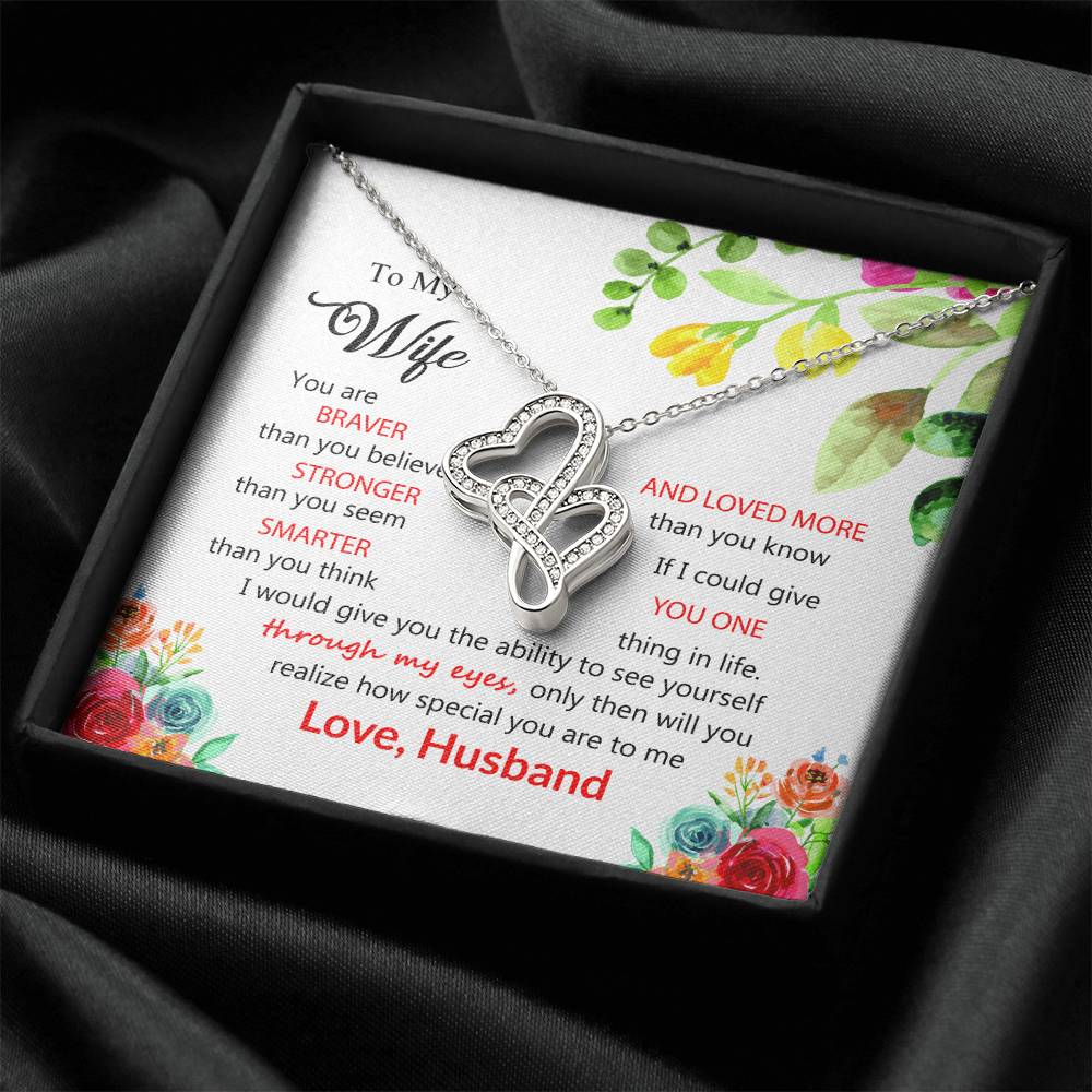 To My Wife Double Hearts Beautiful  Necklace Gift For Wife Husband Gift  From Wifelove Your Husbnad. Double Hearts Necklace