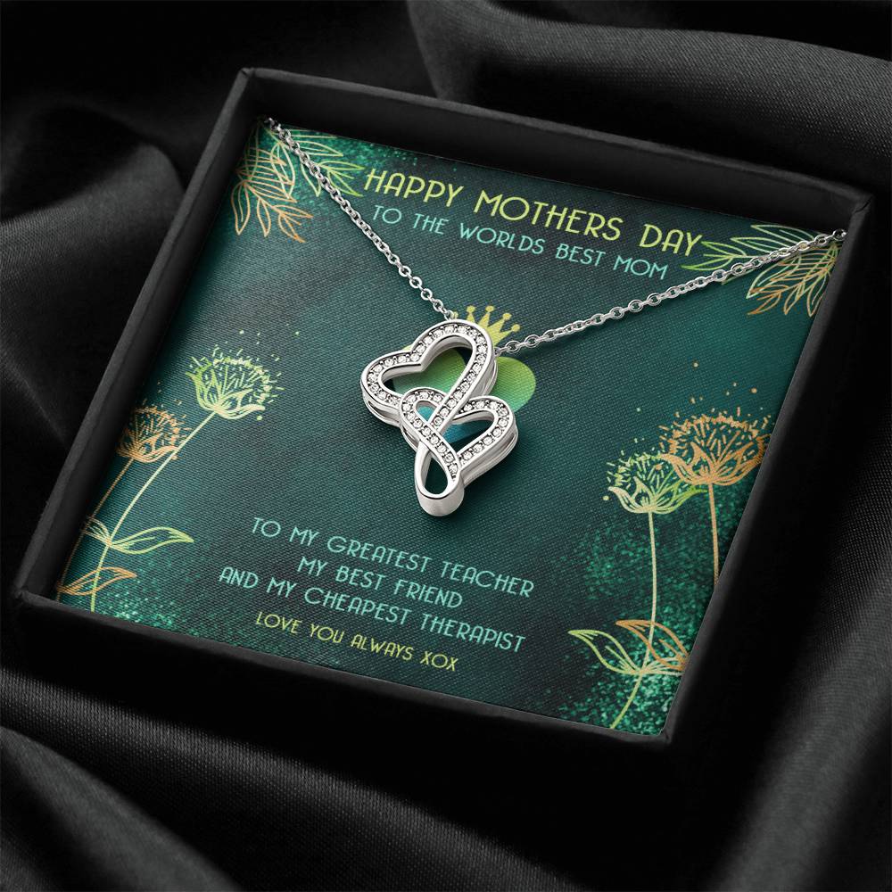 Worlds Best Mom Double Hearts Mothers Day Gift Necklace Double Hearts Necklace