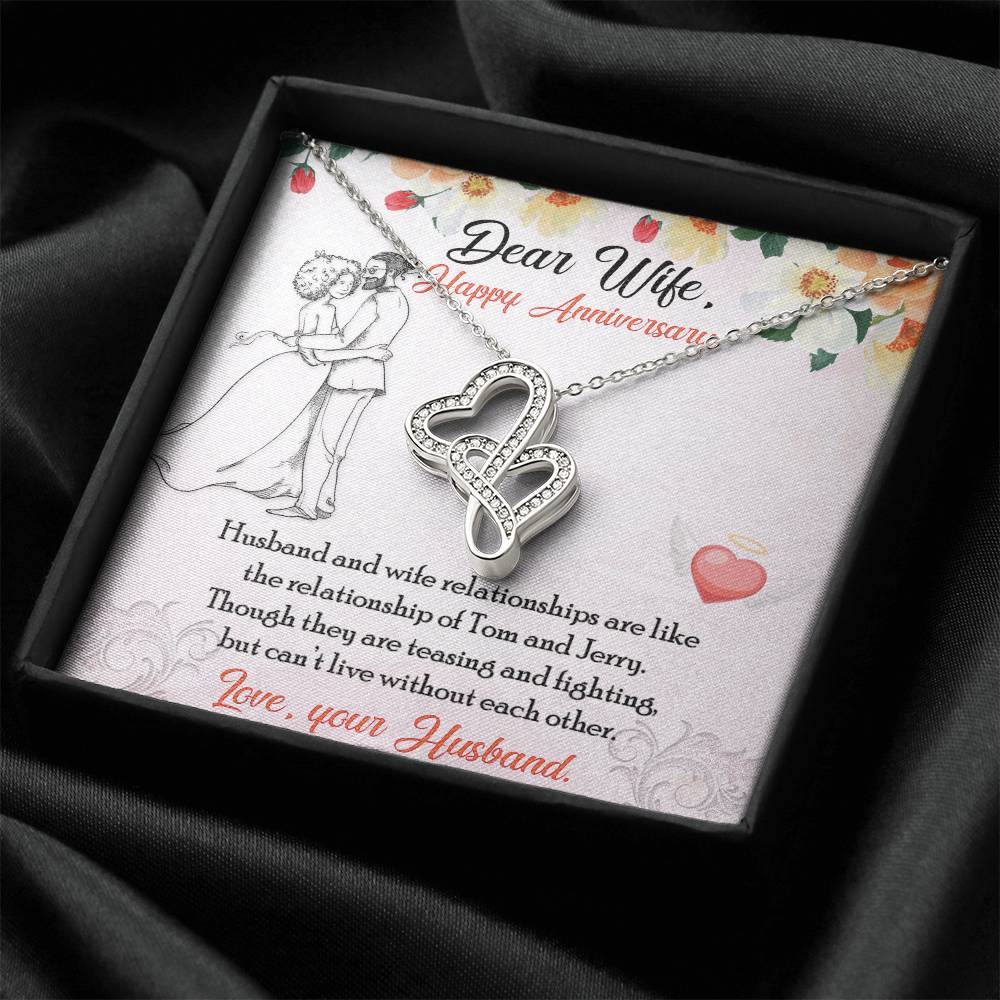 Dear Wife Happy Anniversary - Double Hearts - Love Your Husband - Wife Christmas Gift From Husband Wife Christmas Gift Double Hearts Necklace