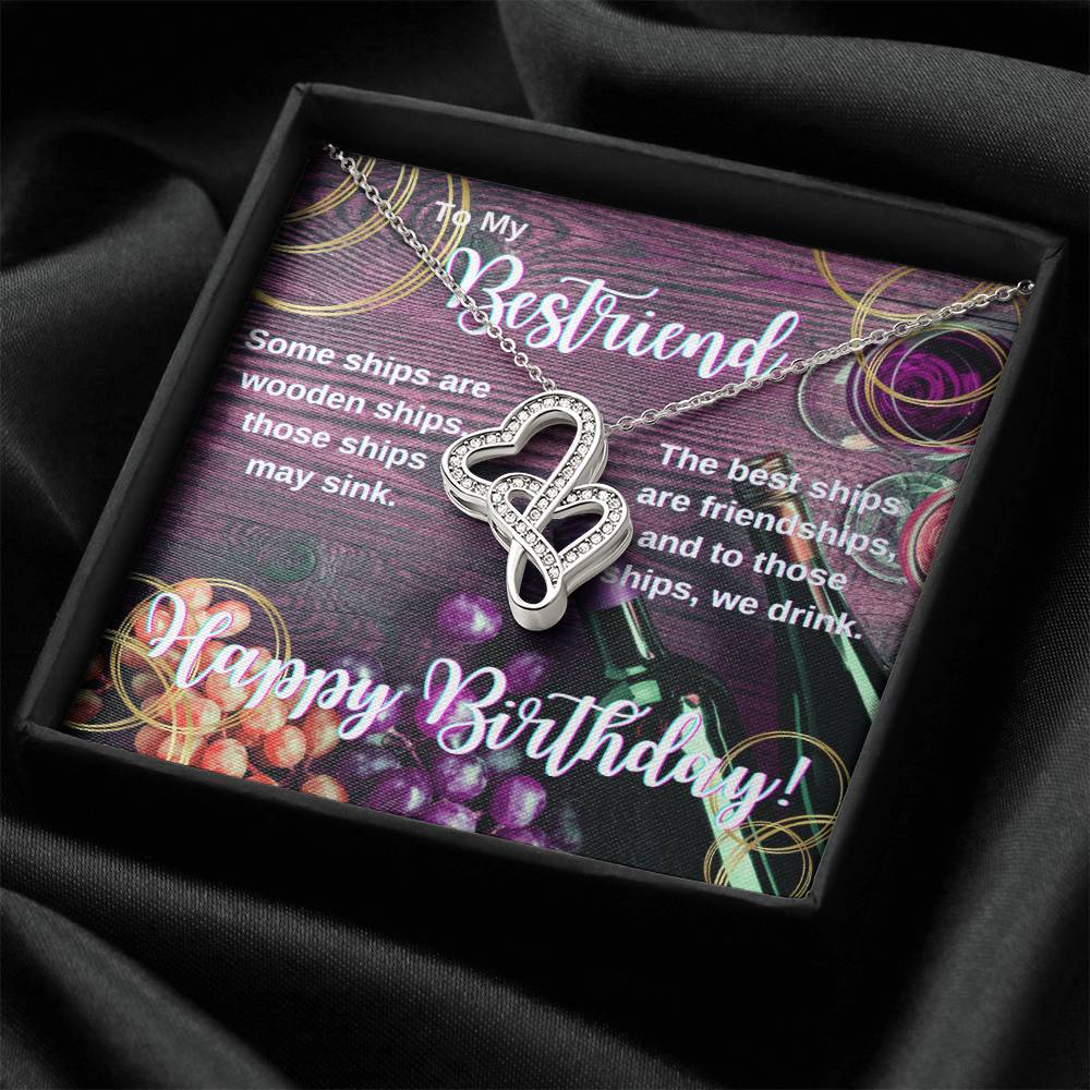 Gift For Bestfriend Wine Lover Loves Beer And Wine Party Girl Double Hearts Necklace