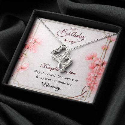 Birthday Gift For Daughter In Law- Double Heart Necklace With Message Card. Double Hearts Necklace