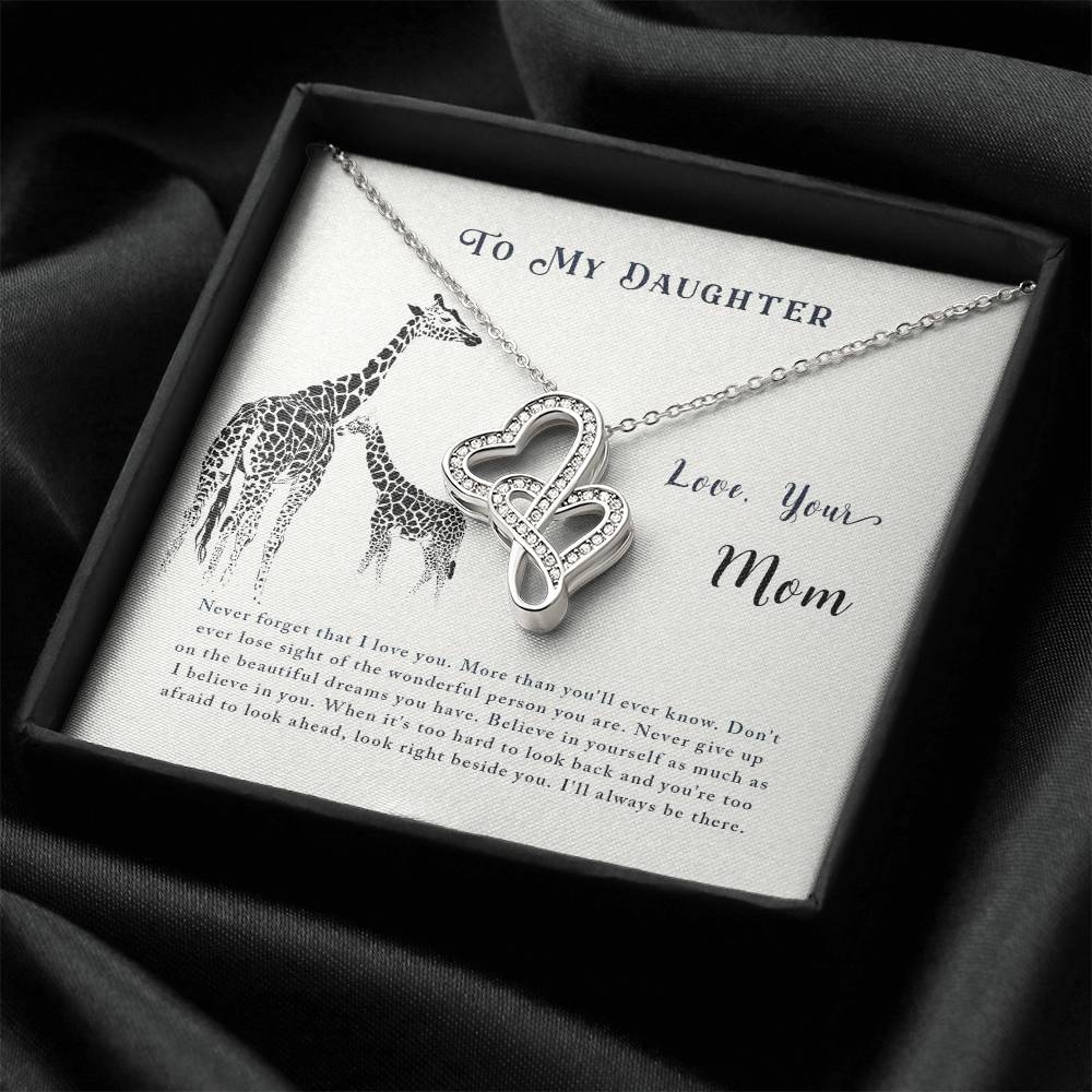 Gift For Daughter From Mom - Daughter Mother Necklace - Giraffe Necklace - Mother And Daughter - Mom Gifts From Daught 2 Double Hearts Necklace