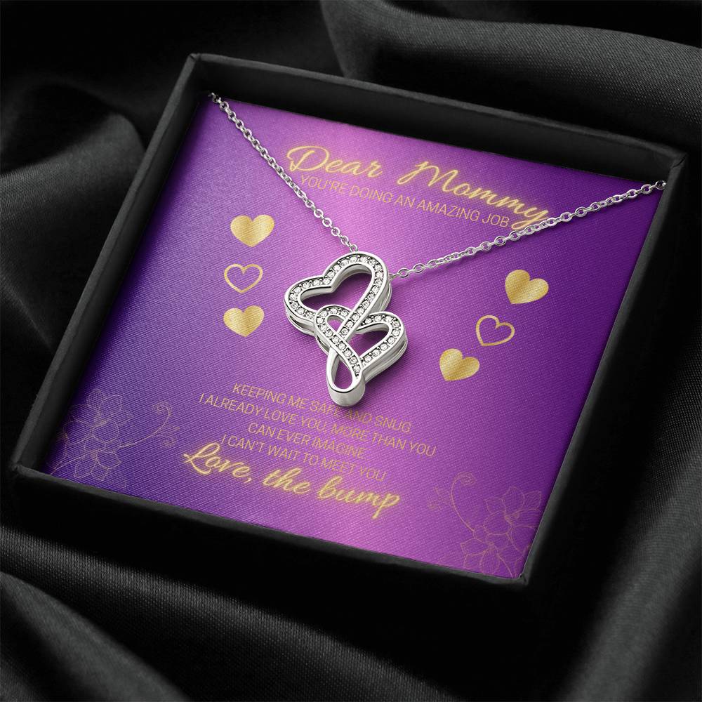 Dear Mommy - Love The Bump Purple Double Hearts Necklace