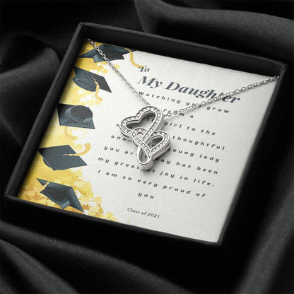 Daughter Graduation  Proud Parent Proud Grandparent Double Hearts Necklace