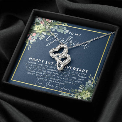 1St Anniversary Gift For Girlfriend Personalized Anniversary Gift One Year Anniversary Gifts 1 Year Anniversary Gift F 2 Double Hearts Necklace