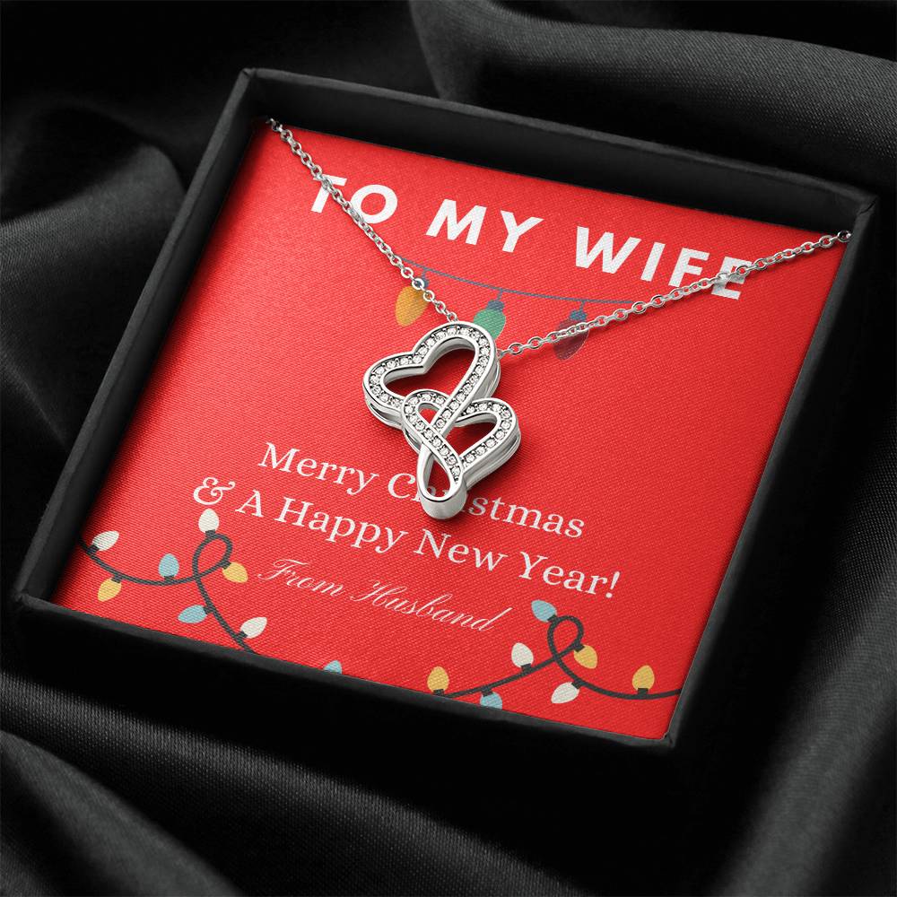 To My Wife Merry Christmas & A Happy New Year To My Wife Christmas Gift  For Wife Jewelry Spouse Double Hearts Necklace