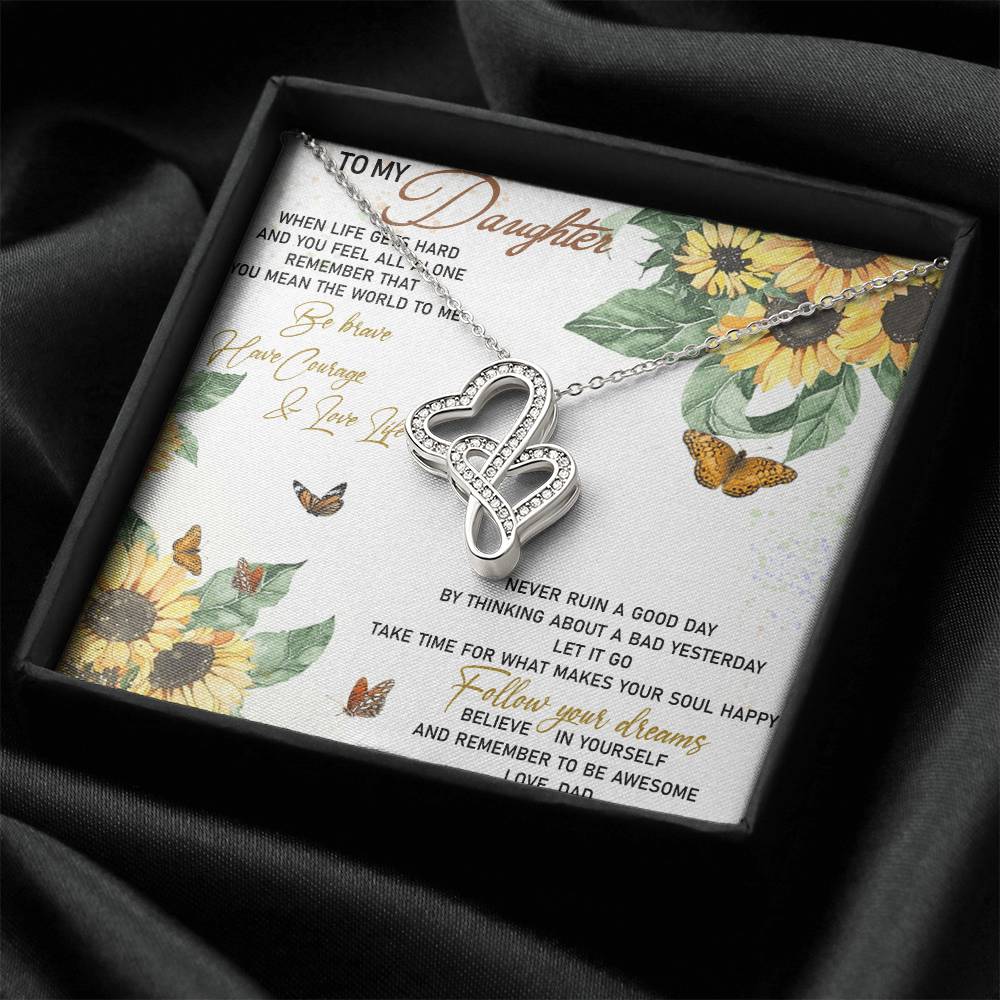 Dad To Daughter Double Heart Necklace Gift -  Daughter Birthday Gift - Daughter Jewelry - Daughter Necklace Dad To Dau Double Hearts Necklace