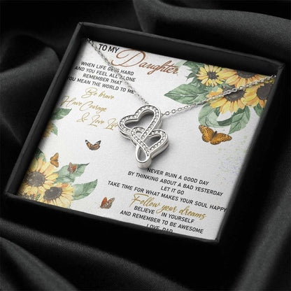 Dad To Daughter Double Heart Necklace Gift -  Daughter Birthday Gift - Daughter Jewelry - Daughter Necklace Dad To Dau Double Hearts Necklace