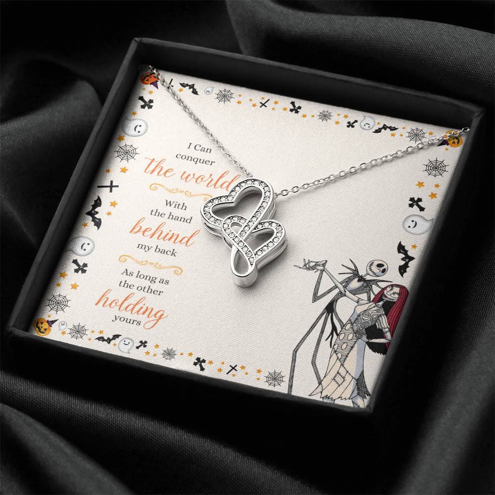 Best Romantic Holiday Gift For Her  I Can Conquer The World With One Hand As Long As You Double Hearts Necklace