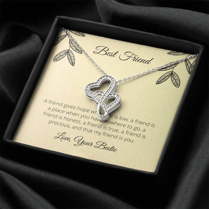 A Friend Gives Hope When Life Is Low  Double Hearts Necklace