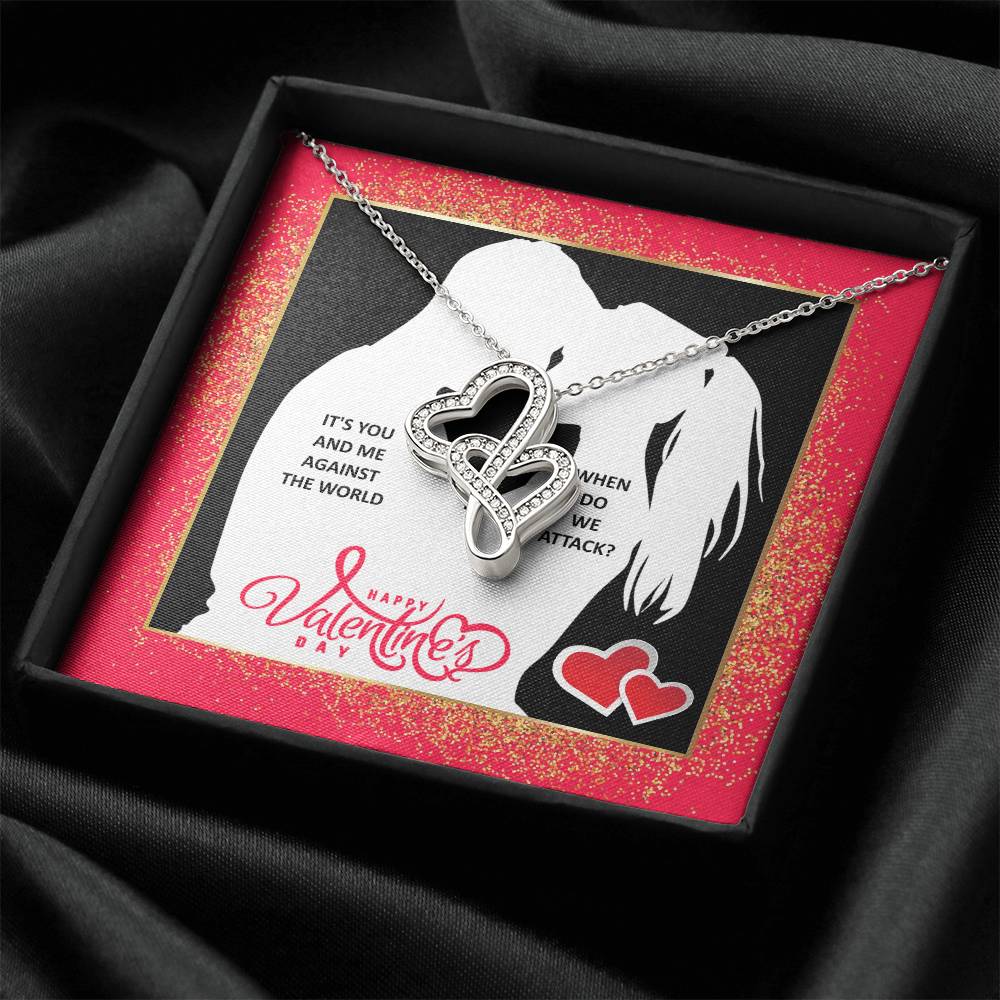 You And Me Against The World  Double Hearts Necklace