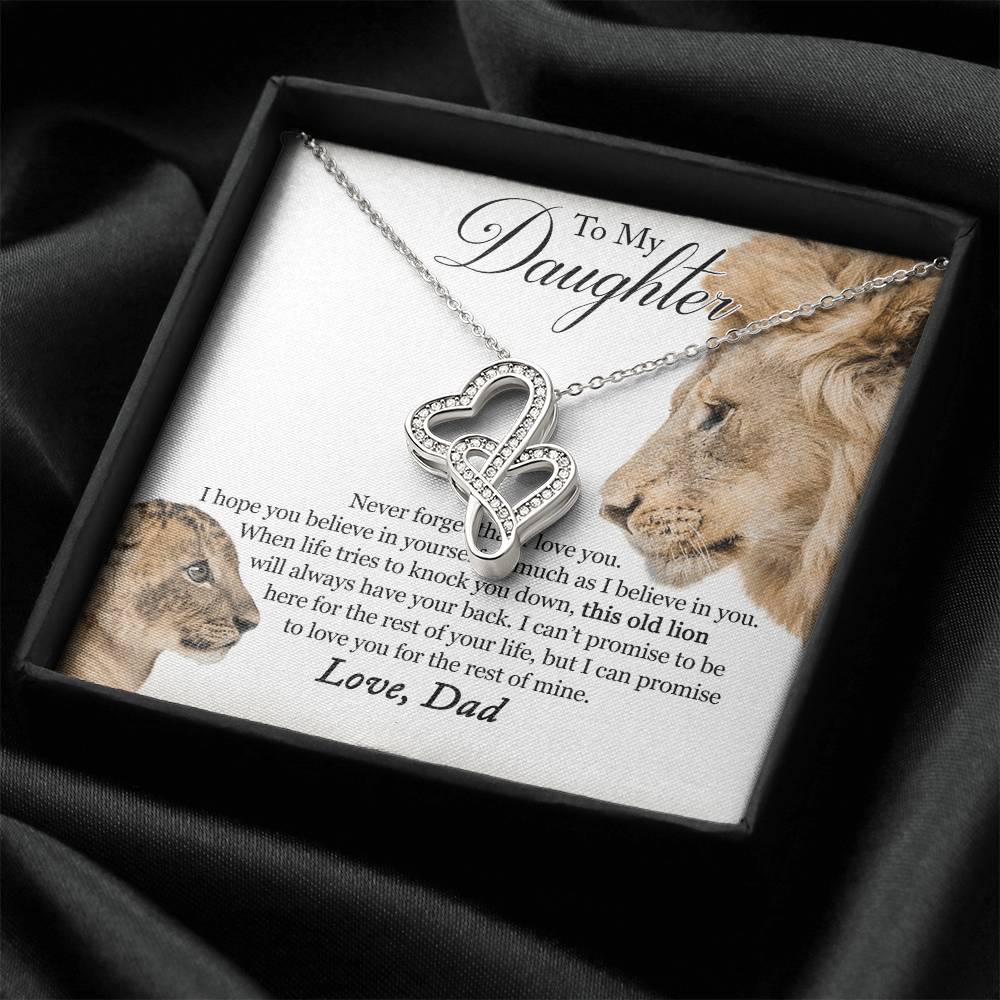 Dad Daughter Gift This Old Lion Will Always Have Your Back Daughter Necklace Necklace For Daughter From Father Double Hearts Necklace