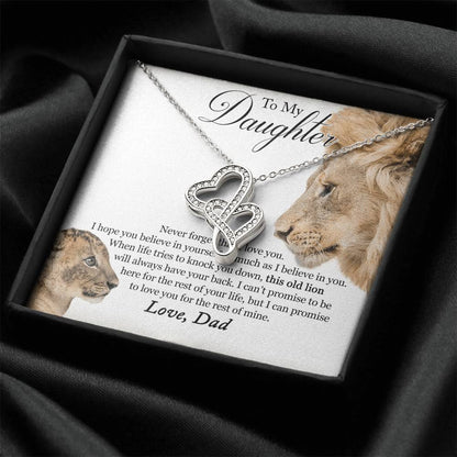 Dad Daughter Gift This Old Lion Will Always Have Your Back Daughter Necklace Necklace For Daughter From Father Double Hearts Necklace