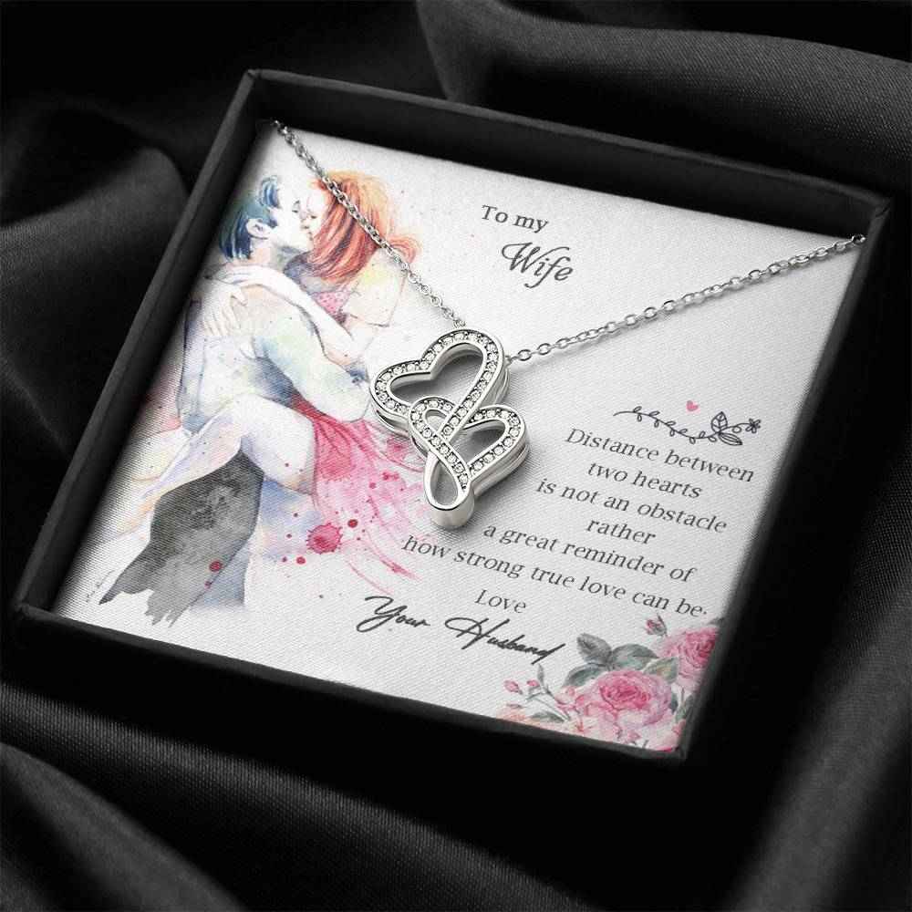 Elegant Necklace For Wife- Gift With Message Card For Wife Double Hearts Necklace