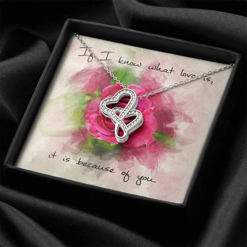 Double Heart Necklace– Red Rose Message Card Double Hearts Necklace