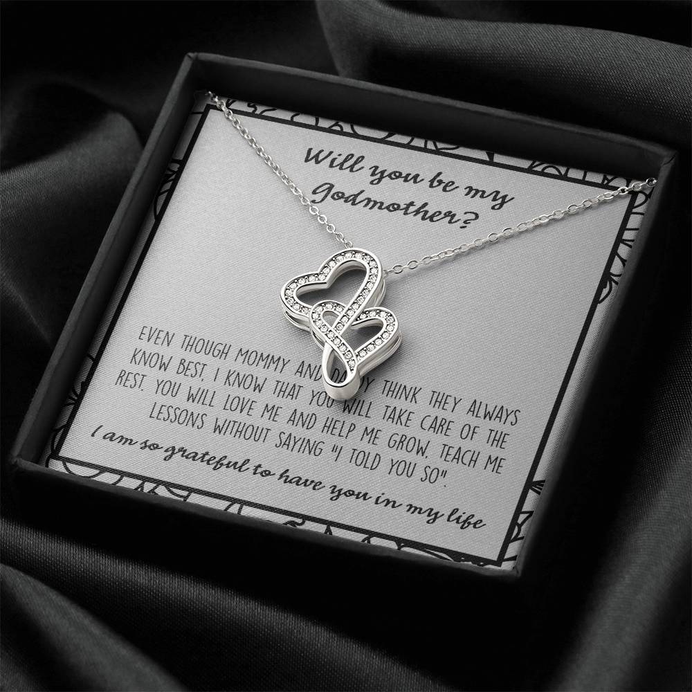 Will You Be My Godmother Double Hearts Necklace
