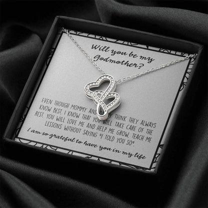 Will You Be My Godmother Double Hearts Necklace