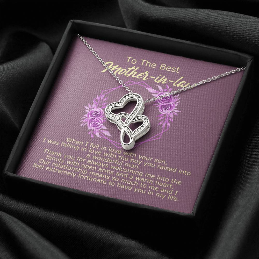 Double Heart Necklace With Fortunate To Have You In My Life Message Card Gift For Mother-In-Law Double Hearts Necklace